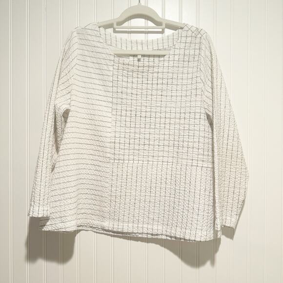 Habitat Tops - Habitat Clothes White Grid Blouse Lagenlook Button Back Size Small